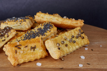 baked sticks with caraway, poppy, chia seeds, salt
