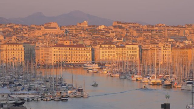 The Old Port of Marseilles at sunset