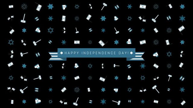 Israel Independence Day holiday flat design animation background with traditional symbols and english text
