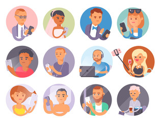 People and gadgets concept. Busy person smart phone social communication lifestyle. Online social network modern life problem connection using tablet or laptop computer.