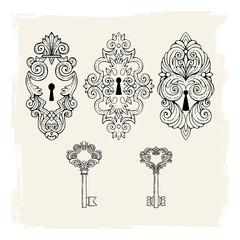 Illustration with vintage keys and locks. Can be used for cards, banner, print, etc.