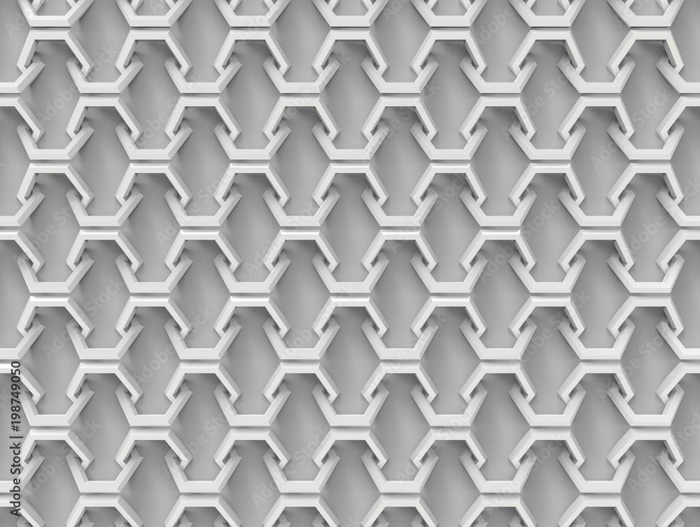 Aufkleber 3d rendering. seamless half hexagonal connected pattern on gray background.