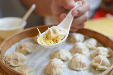 Xiaolongbao on plate dimsum. dumpling.