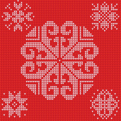 Knitted background. A set of snowflakes. For feeding gifts, cards, invitations, fabrics, decor.