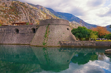 Fortress of Old Town of Kotor, view of Kampana Tower. Montenegro
