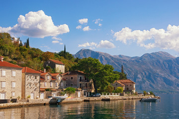 Fototapeta na wymiar Autumn Mediterranean landscape. Montenegro, view of Bay of Kotor and Perast town
