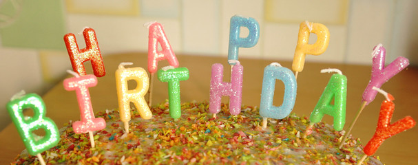 bright colorful cake. birthday card.