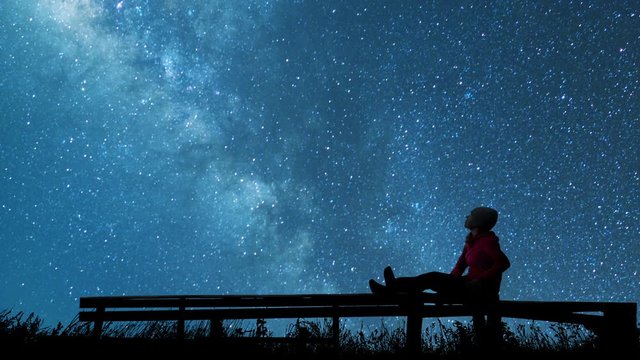 girl watching the stars in night sky