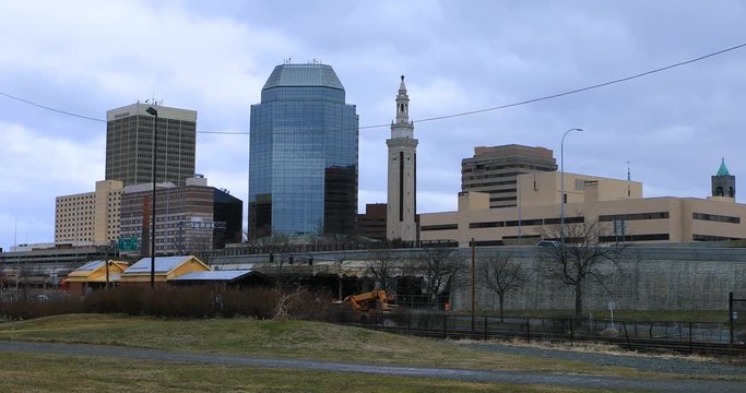 View of the Springfield, Massachusetts skyline 4K