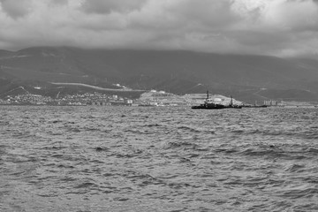Boats on the Black Sea in the background of the hills