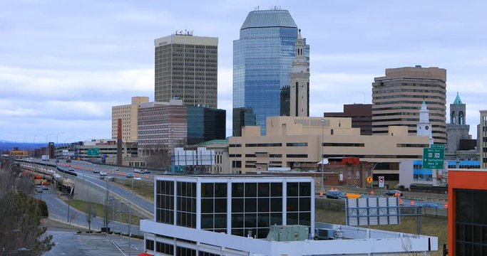 View of the skyline of Springfield, Massachusetts 4K