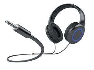Black headphones with wire and 3.5 mm jack plug.