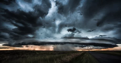 Fotobehang Dramatic storm and tornado © nickalbi