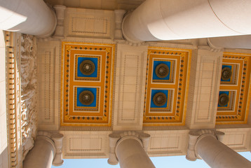 Capitolio Nacional, El Capitolio. Beautiful ceiling and columns against the sky at the entrance of the building. Havana. Cuba