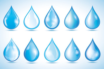 Set of different water drops isolated