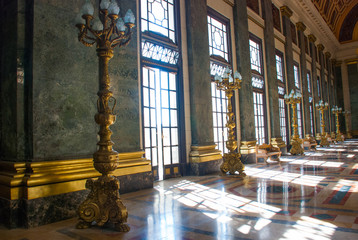 Capitolio Nacional, El Capitolio. The interior of the building with lamps-lighting, light comes from huge Windows. Havana. Cuba