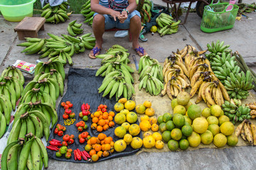 Bananas And Other Fruits For Sale At An Outdoor Market in The Amazon, Peru