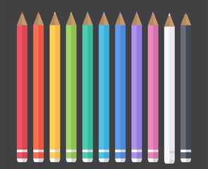 Set of colored pencils. Vector illustrations. School. Flat set of pencils.