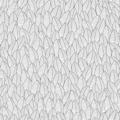 Seamless pattern. Floral doodle background in vector with different little leaves. Doodle style. Black and white pattern. Adult Coloring book page. Monochrome.
