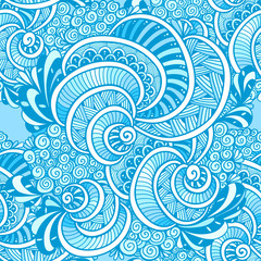 Abstract Zen tangle Zen doodle marine seamless pattern from shells blue for decoration clothes package   or for print and others