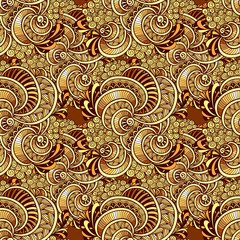 Abstract Zen tangle Zen doodle marine seamless pattern from shells gold for decoration clothes package   or for print and others