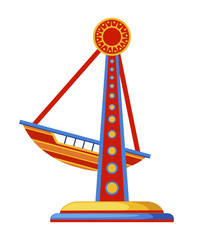 Colorful pirate ship ride. Amusement park concept. Vector illustration isolated on white background. Website page and mobile app design