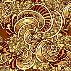 Abstract Zen tangle Zen doodle marine seamless pattern from shells gold for decoration clothes package   or for print and others