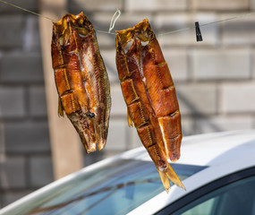 the fish is dried outdoors