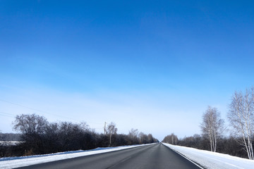 winter road, blue sky