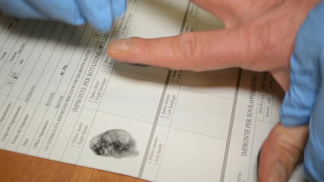 Fingerprints, recording fingerprint  on index card by black ink