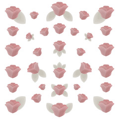 pastel pink rose flowers with light gray leaves background pattern on white background