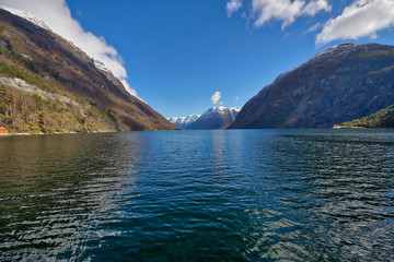 Norwegian fiord landscape - Storfjorden / Geiranger - UNESCO world heritage area