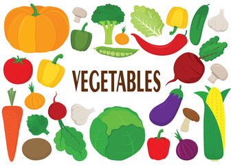Vector vegetables icons set. Collection farm product for restaurant menu, market label.