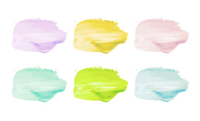 Vector colorful paint smear stroke stain set. Abstract textured art illustration. Acrylic Texture Paint Stain Illustration. Hand drawn brush strokes vector elements. Spring and summer colors.