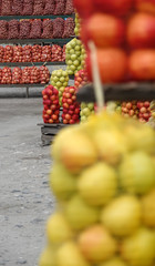 Apples organic potatoes fruit vegetable in sacks market outdoor fair