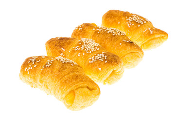 Homemade pastries with puff pastry stuffing with sesame seeds