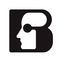 English font upper case letter B b Logo logotype - human faces of cyborg robots, for computer theme, science etc, retro style.