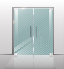 Double glass doors to the mall or office.