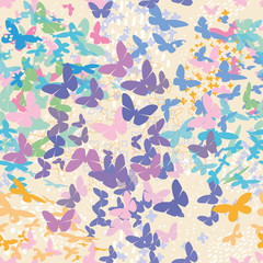 Butterflies. Seamless vector pattern on light background/