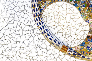 Modernist mosaic detail of a Barcelona architecture. Empty copy space for Editor's text. - obrazy, fototapety, plakaty