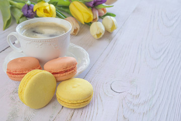 Festive coffee break with french macaroons