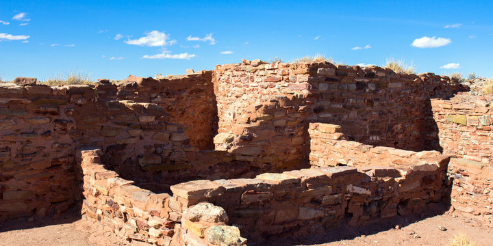 Ruins of an ancient Hopi Native American pueblo in Homolovi State Park near Winslow, Arizona