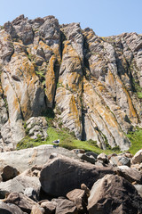 Fototapeta na wymiar A View of Cliffs, Rocks and the Sky, in Morrow Bay, California