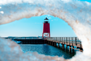 Spring thaw at Charlevoix Michigan's South Pier Lighthouse