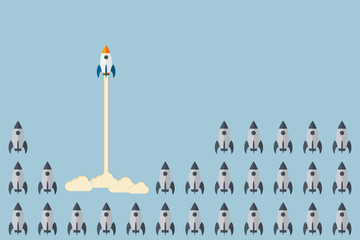 Think differently - Being different, taking risky, move for success in life -The graphic of rocket also represents the concept of courage, enterprise, confidence, belief, fearless, daring,