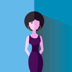 Vector illustration. An elegant young girl in a purple dress.