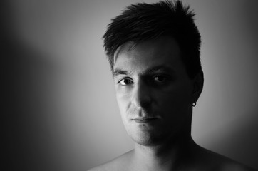 Young man contrast black and white portrait