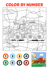 Color by Number is an educational game for children. Red Cleaning Truck Side View.