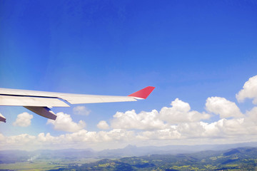 Beautiful landscaped view from plane windows while landing at airporl.