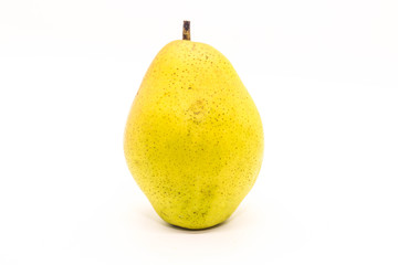 Closeup of yellow Fresh ripe organic pears on white background